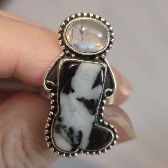 Sterling Silver Zebra Jasper/Moonstone Ring